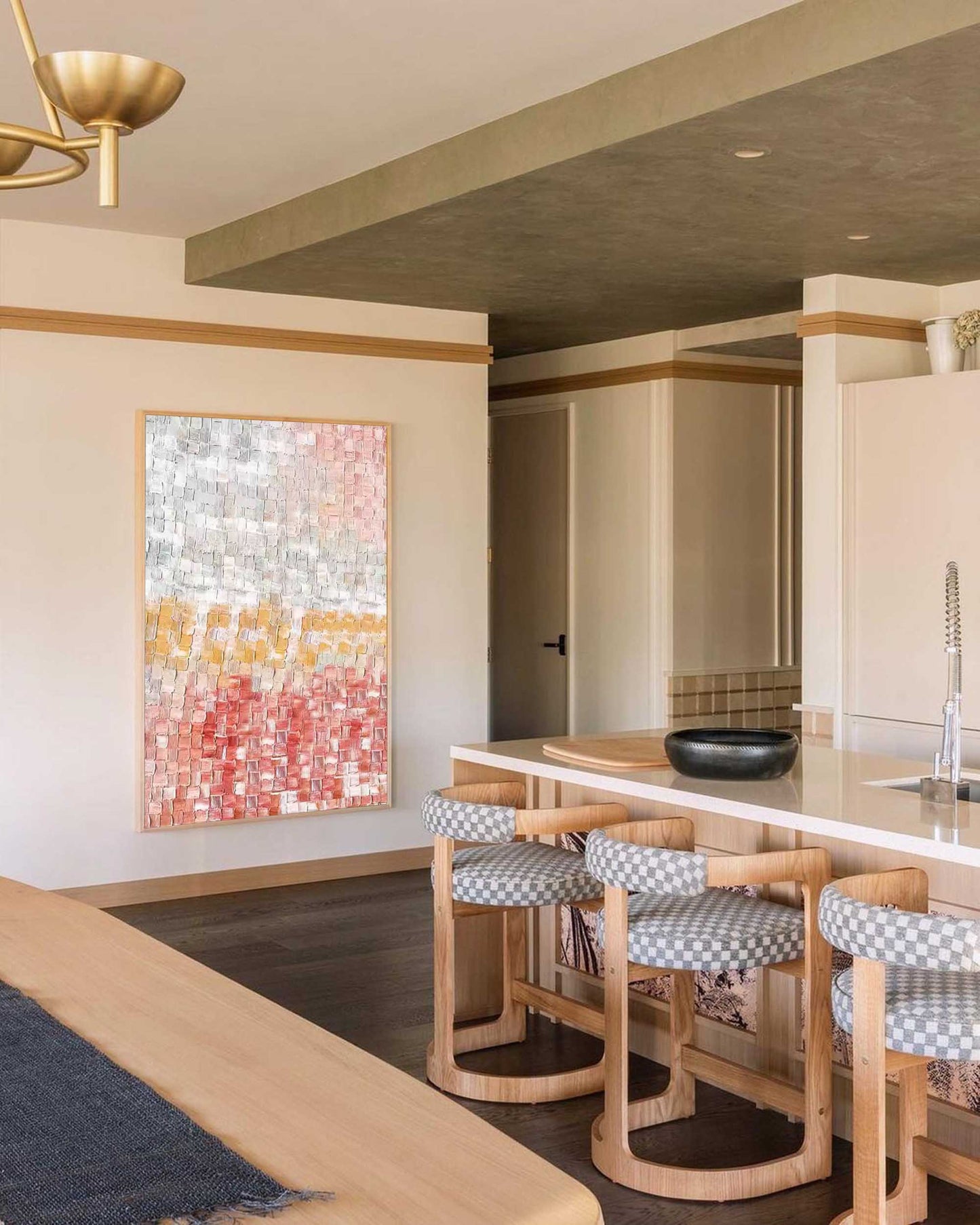 Woven Light - Abstract Texture Painting in Blush Pink and Yellow