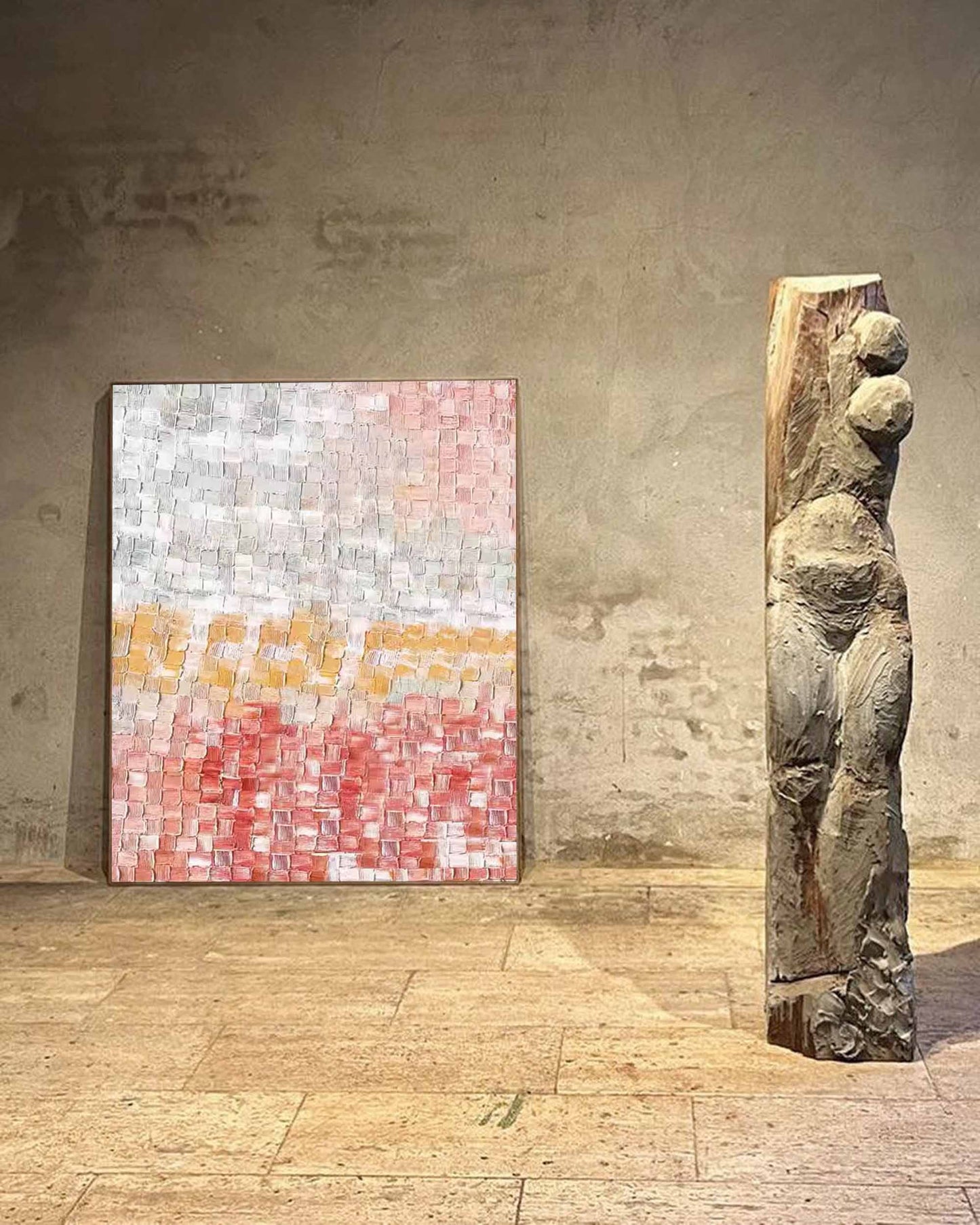 Woven Light - Abstract Texture Painting in Blush Pink and Yellow