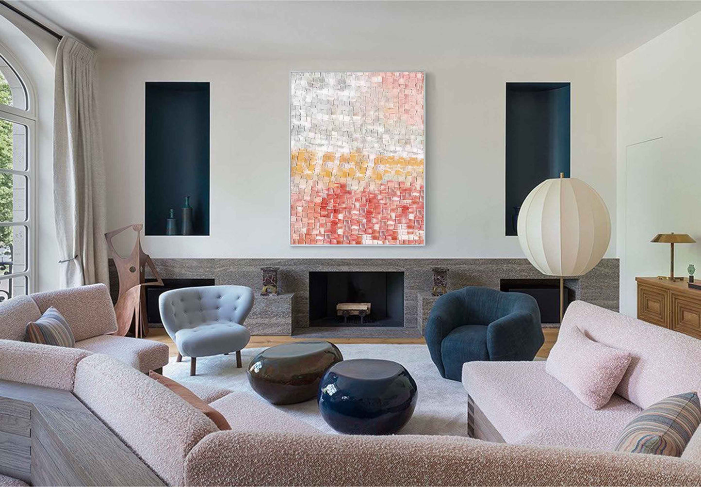 Woven Light - Abstract Texture Painting in Blush Pink and Yellow