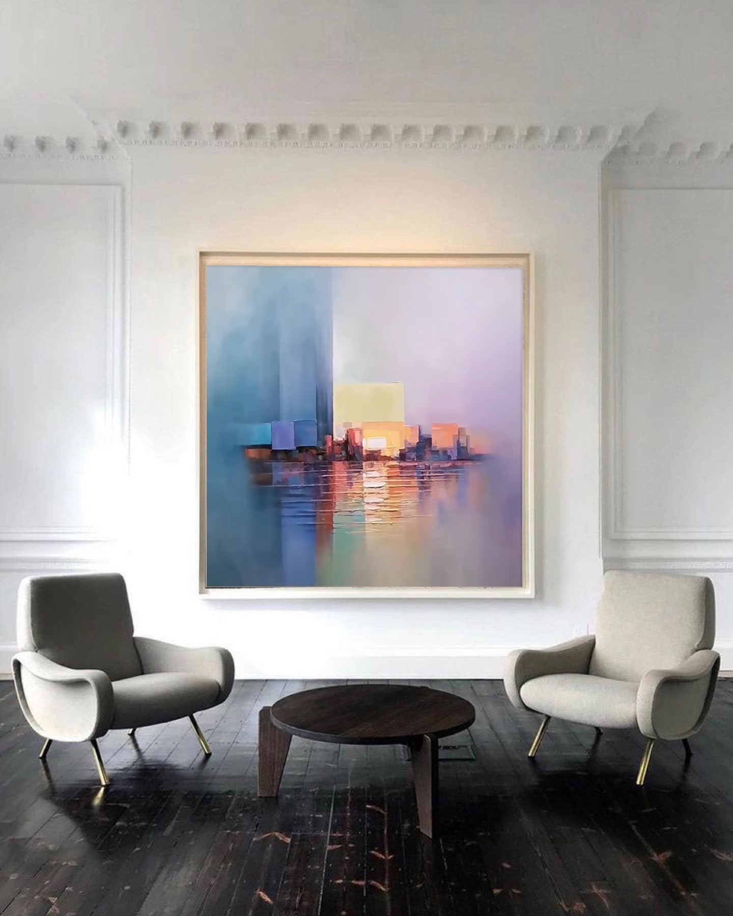 Harbor Lights - Impressionistic Cityscape Oil Painting, Abstract Urban Wall Art