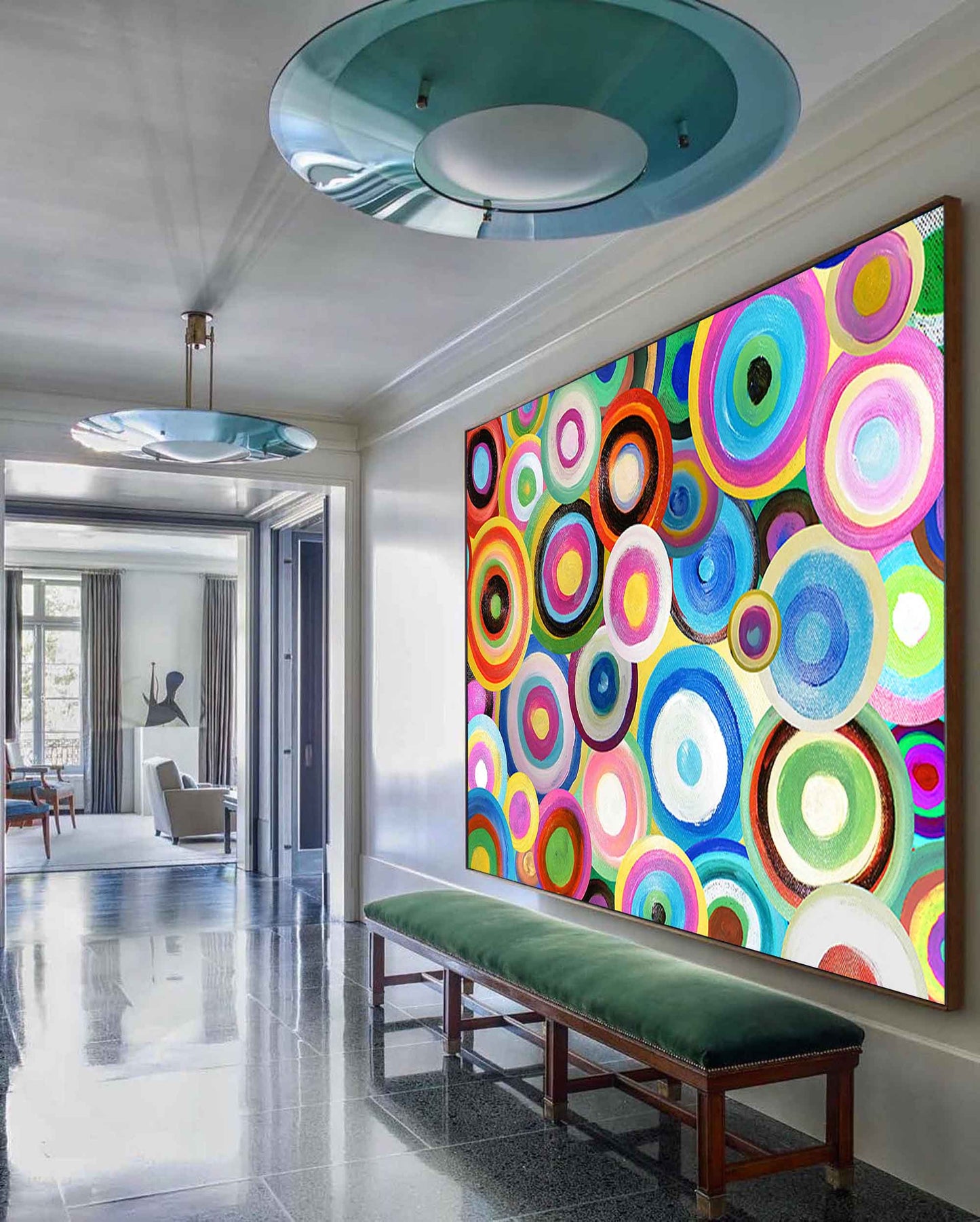 Cosmic Circles - Vibrant Retro Wall Art, Colorful Abstract Circle Painting