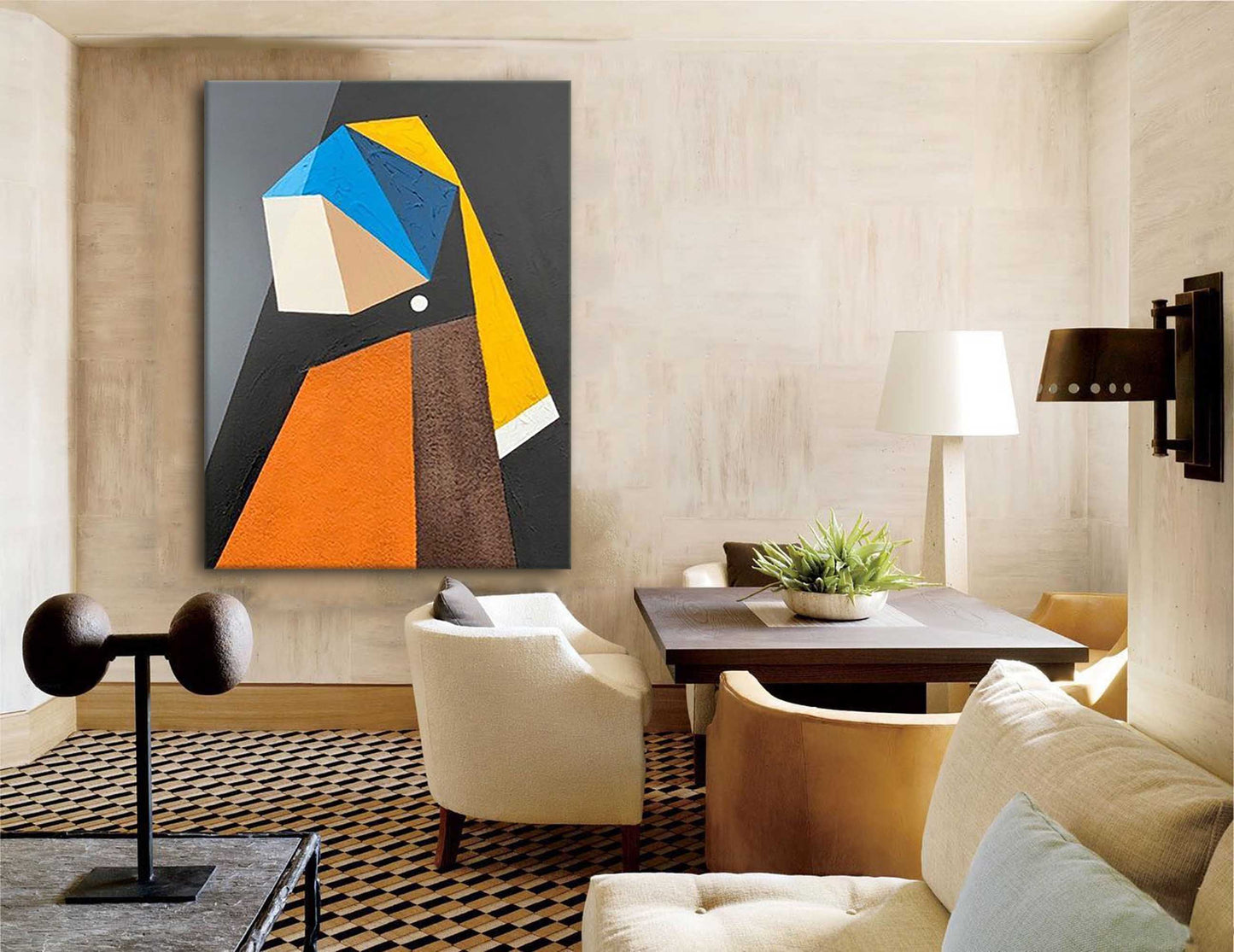 Geometric Pearl - Modern Cubist Style Geometric Wall Art Canvas