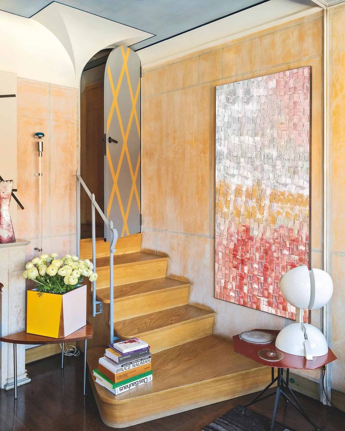 Woven Light - Abstract Texture Painting in Blush Pink and Yellow