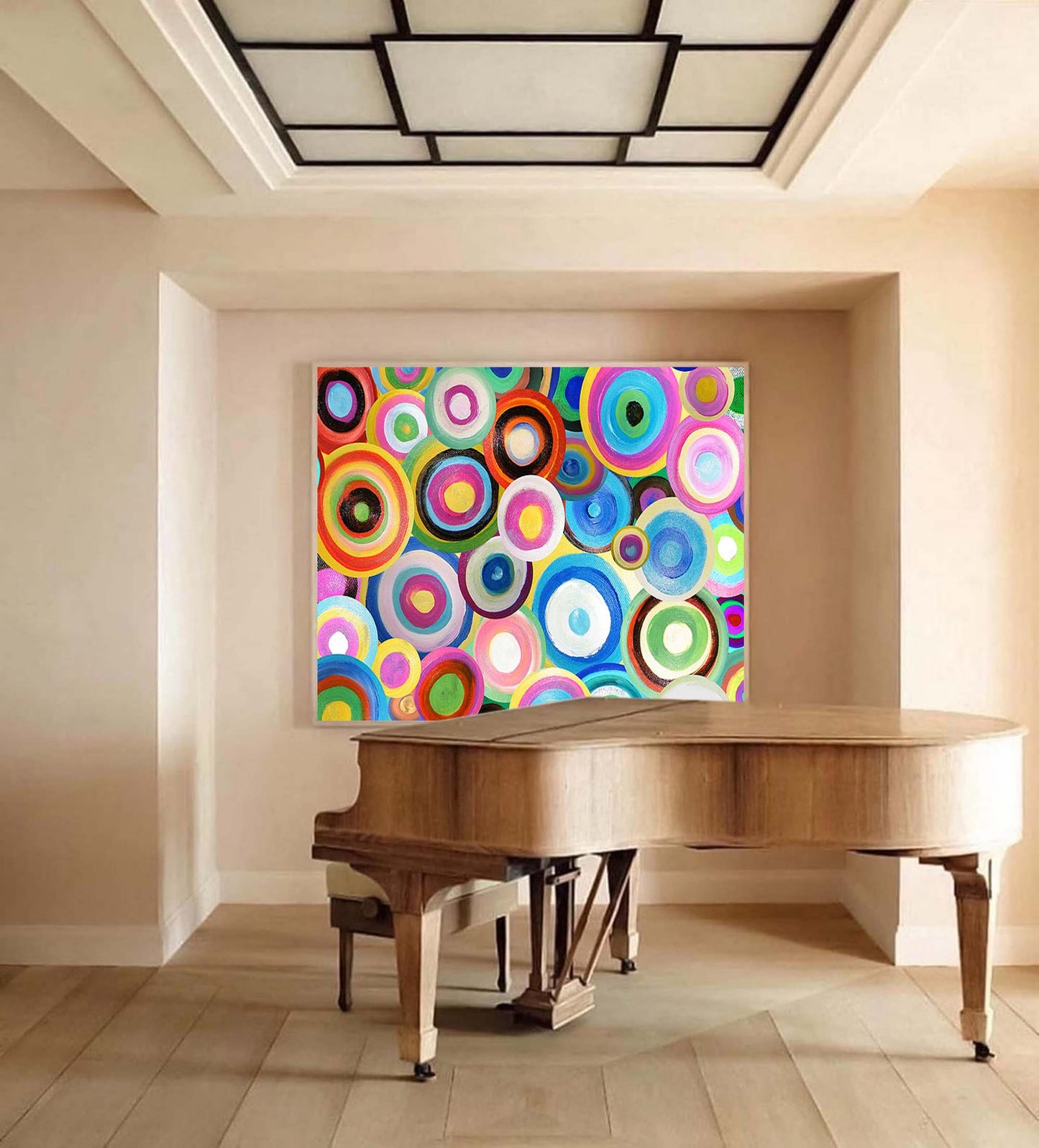 Cosmic Circles - Vibrant Retro Wall Art, Colorful Abstract Circle Painting