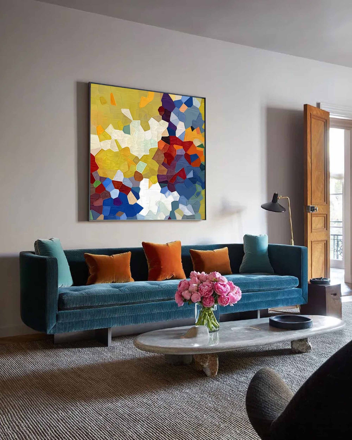 Chromatic Mosaic - Colorful Geometric Art Paintings, Textured Oil on Canvas