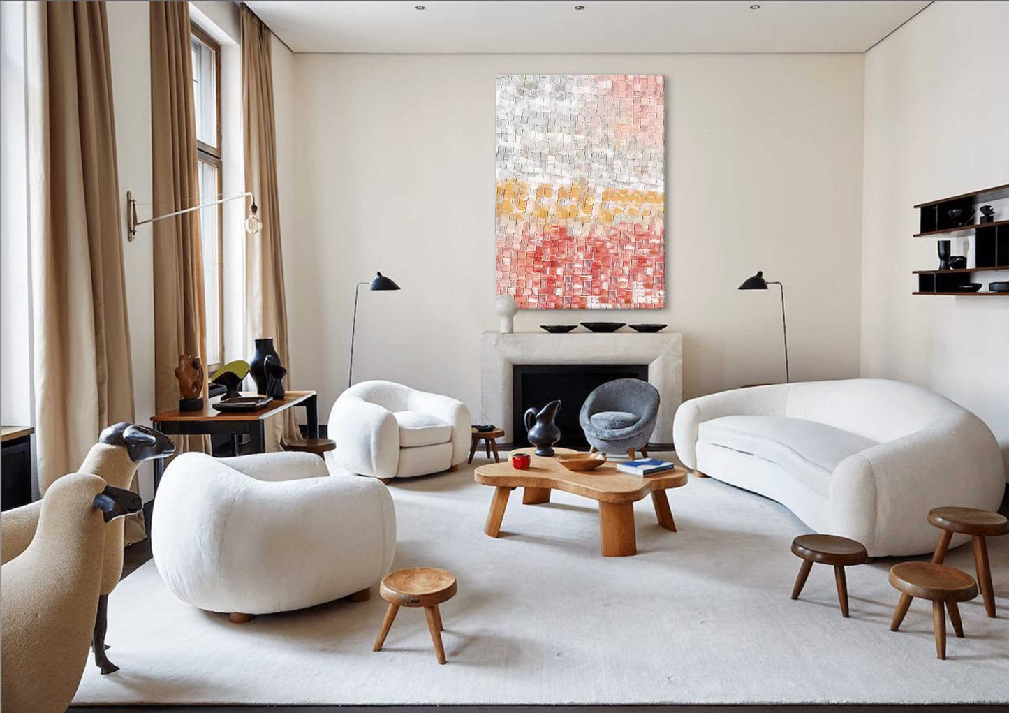 Woven Light - Abstract Texture Painting in Blush Pink and Yellow