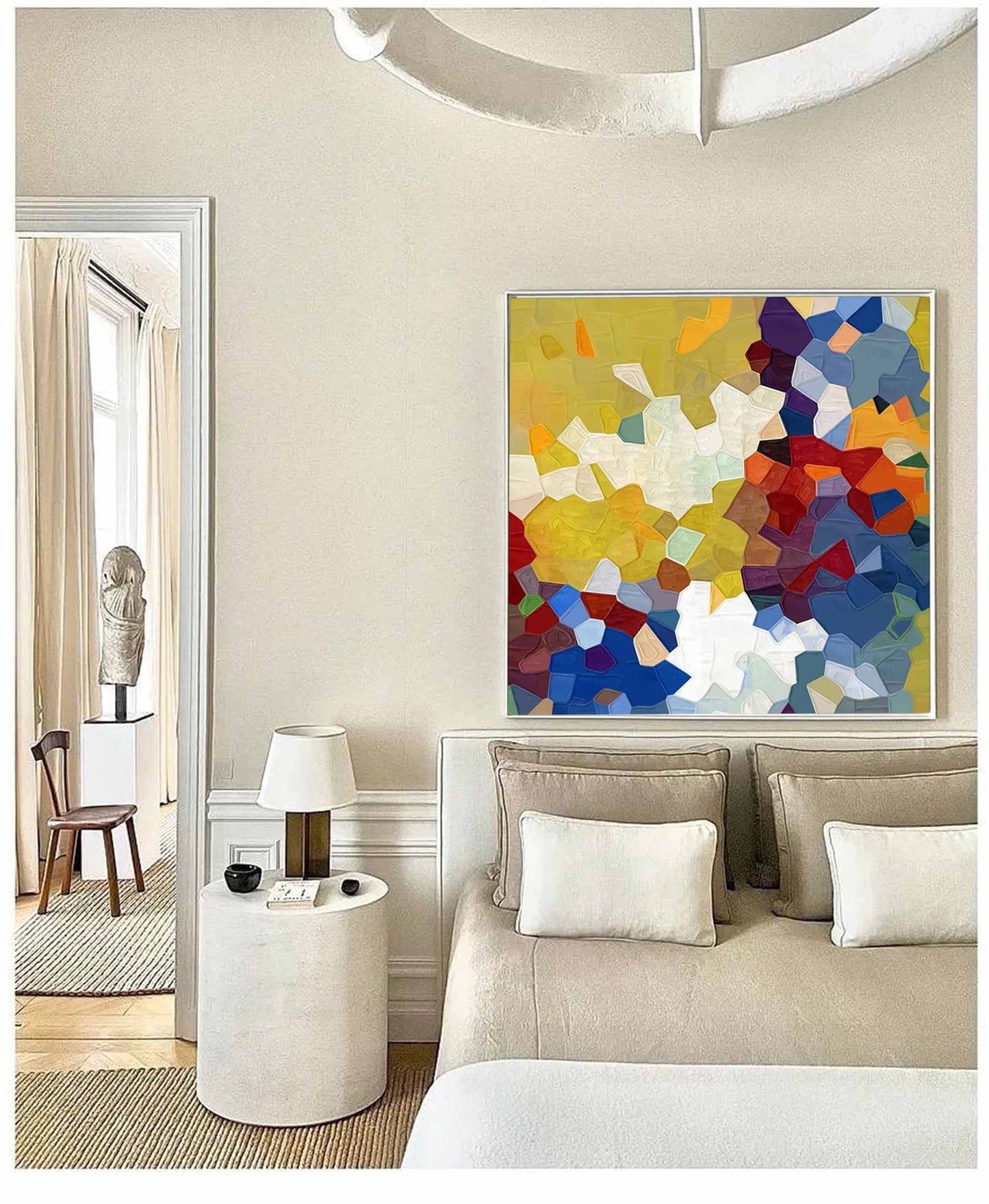 Chromatic Mosaic - Colorful Geometric Art Paintings, Textured Oil on Canvas