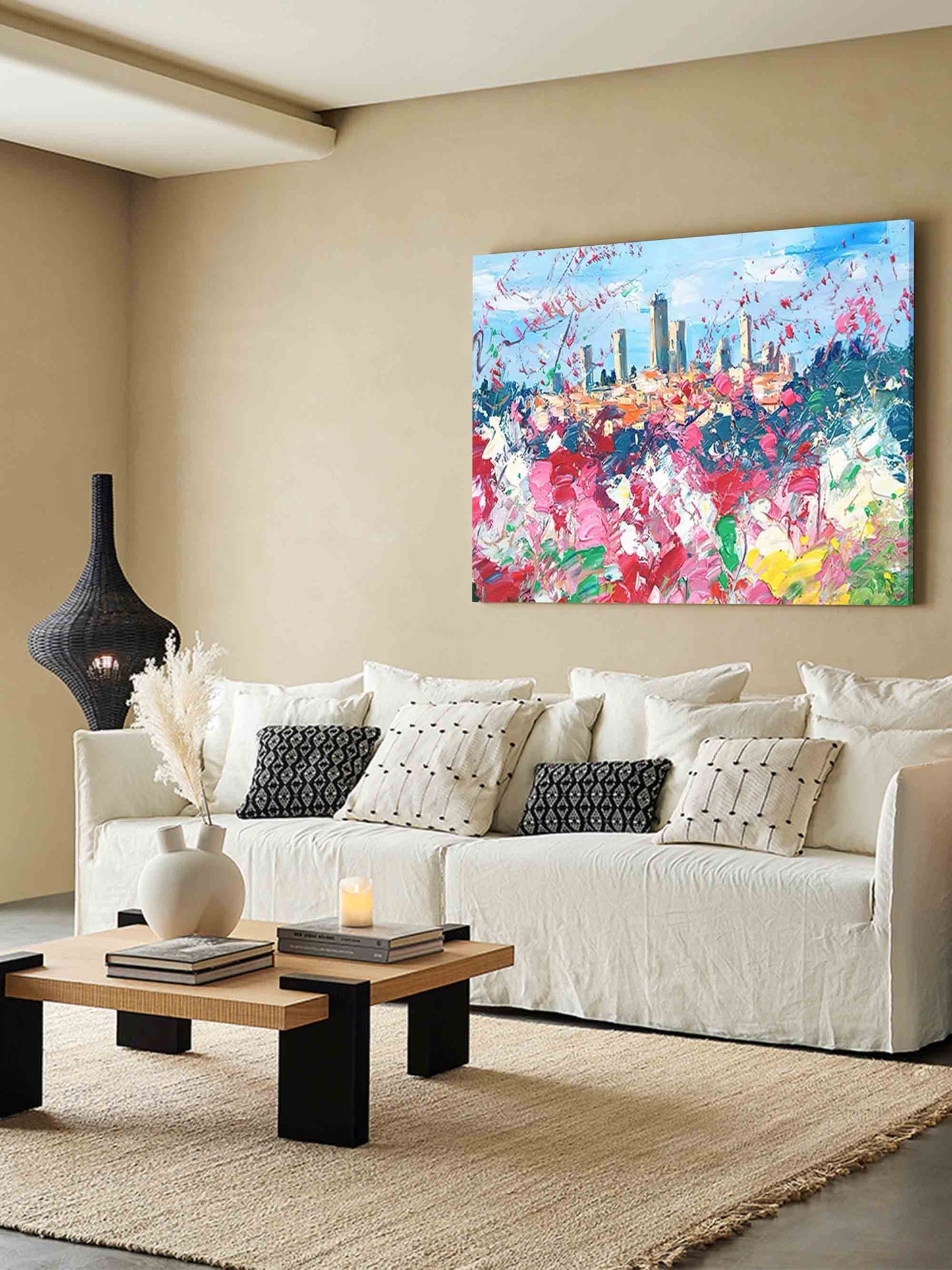 Meadow City - Abstract Flower Painting Colorful Landscape Canvas