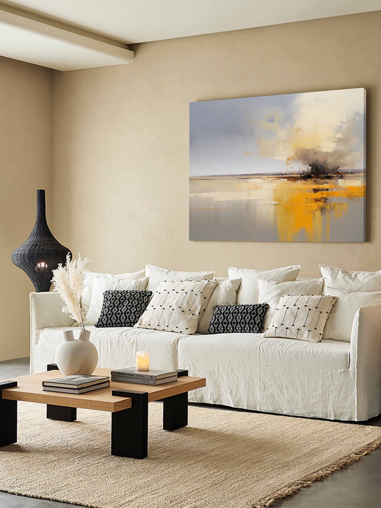 Stormy Gold - Grey and Yellow Wall Art Abstract Landscape Canvas
