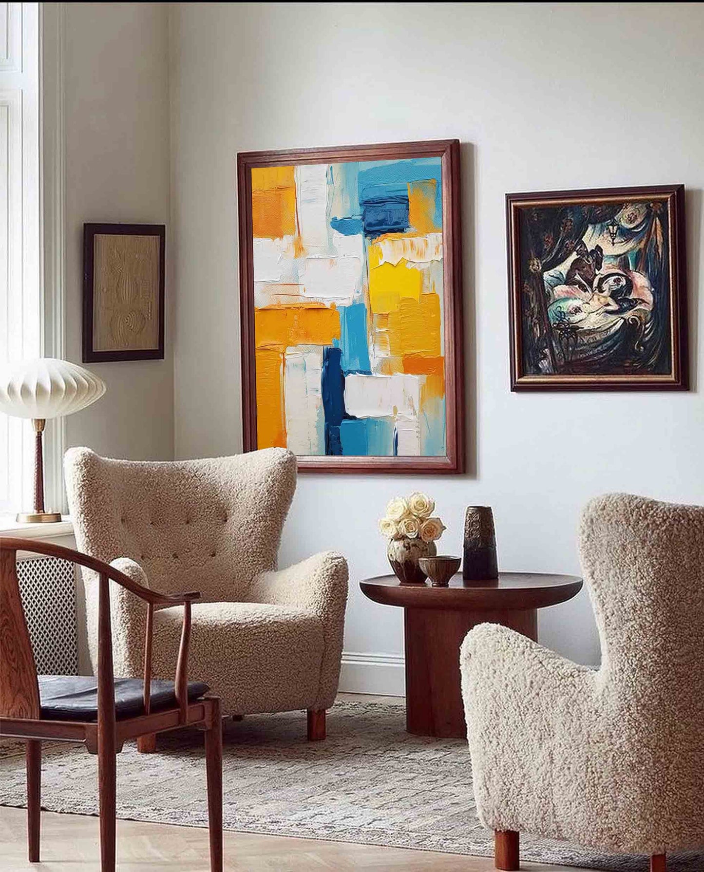 Coastal Grid - Abstract Art with Texture, Blue and Yellow Painting