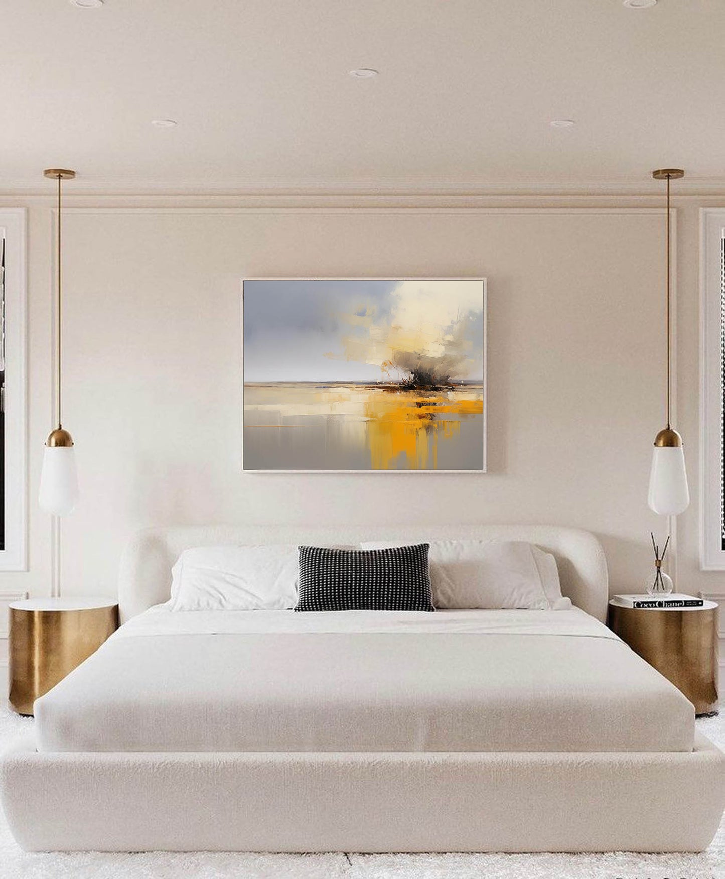 Stormy Gold - Grey and Yellow Wall Art Abstract Landscape Canvas