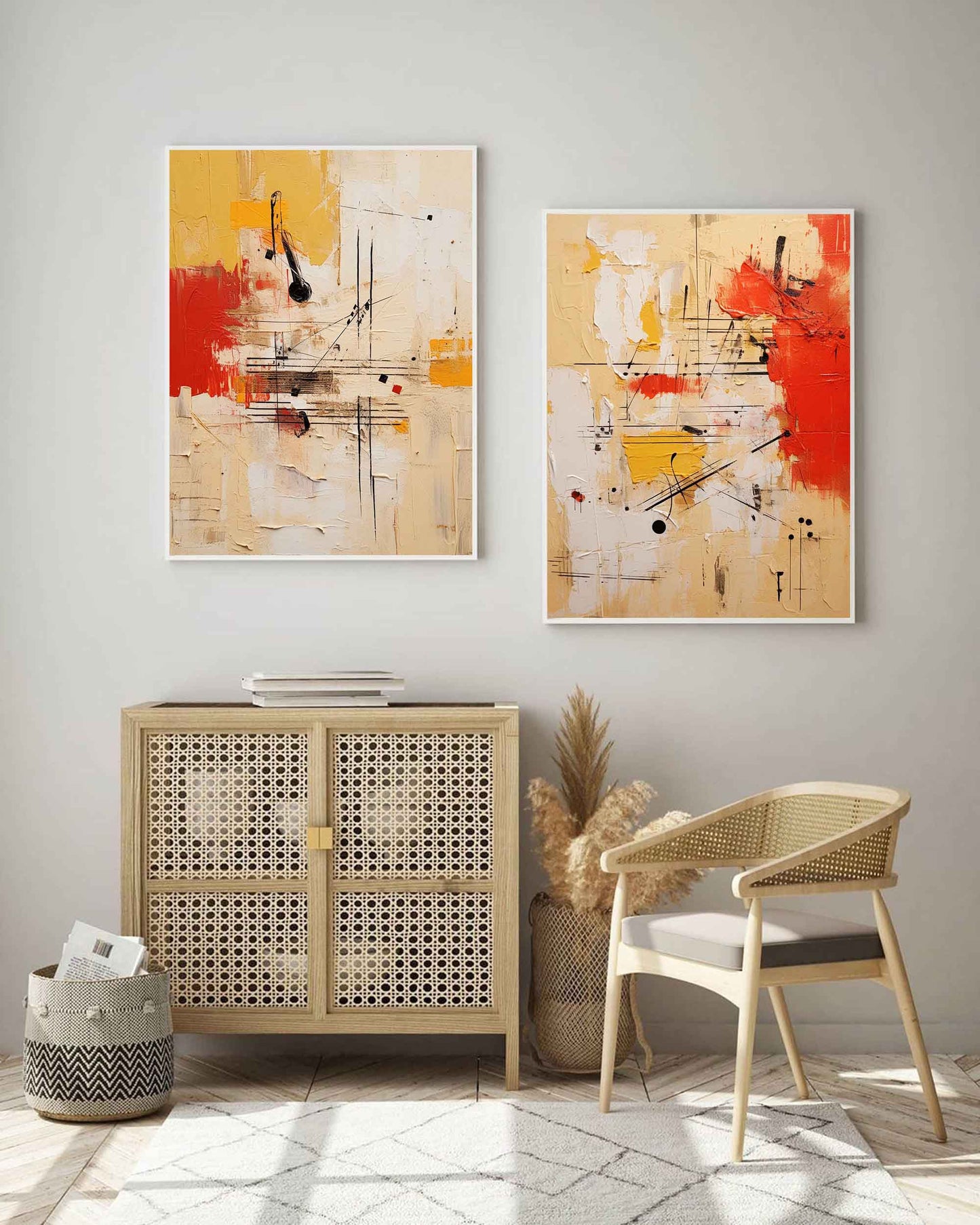 Rhythmic Duo Red and Black Abstract Diptych Wall Art