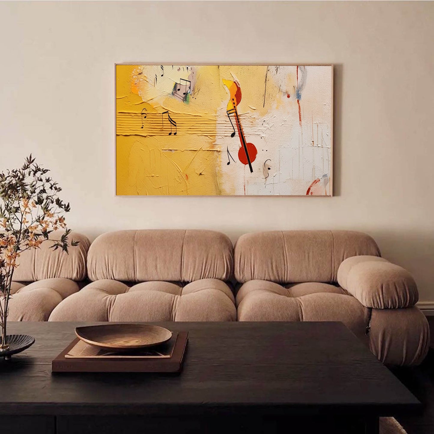 Yellow Sonata - Textured Music Wall Art, Abstract Horizontal Painting