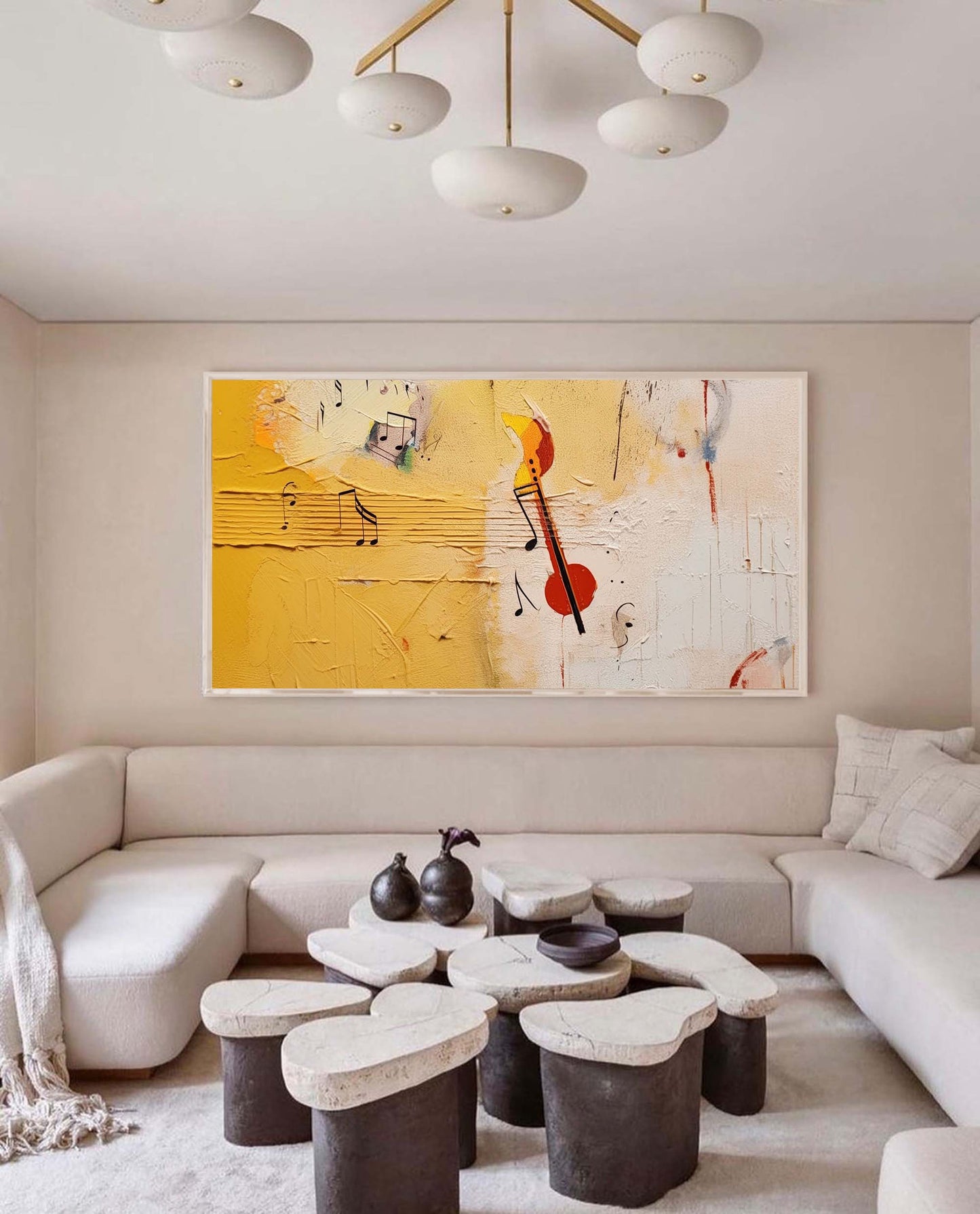 Yellow Sonata - Textured Music Wall Art, Abstract Horizontal Painting