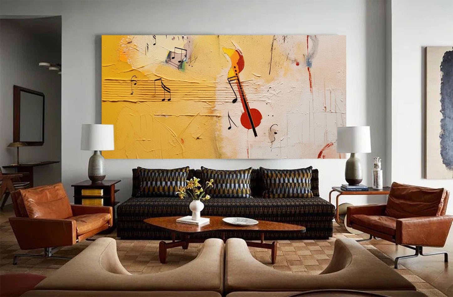 Yellow Sonata - Textured Music Wall Art, Abstract Horizontal Painting