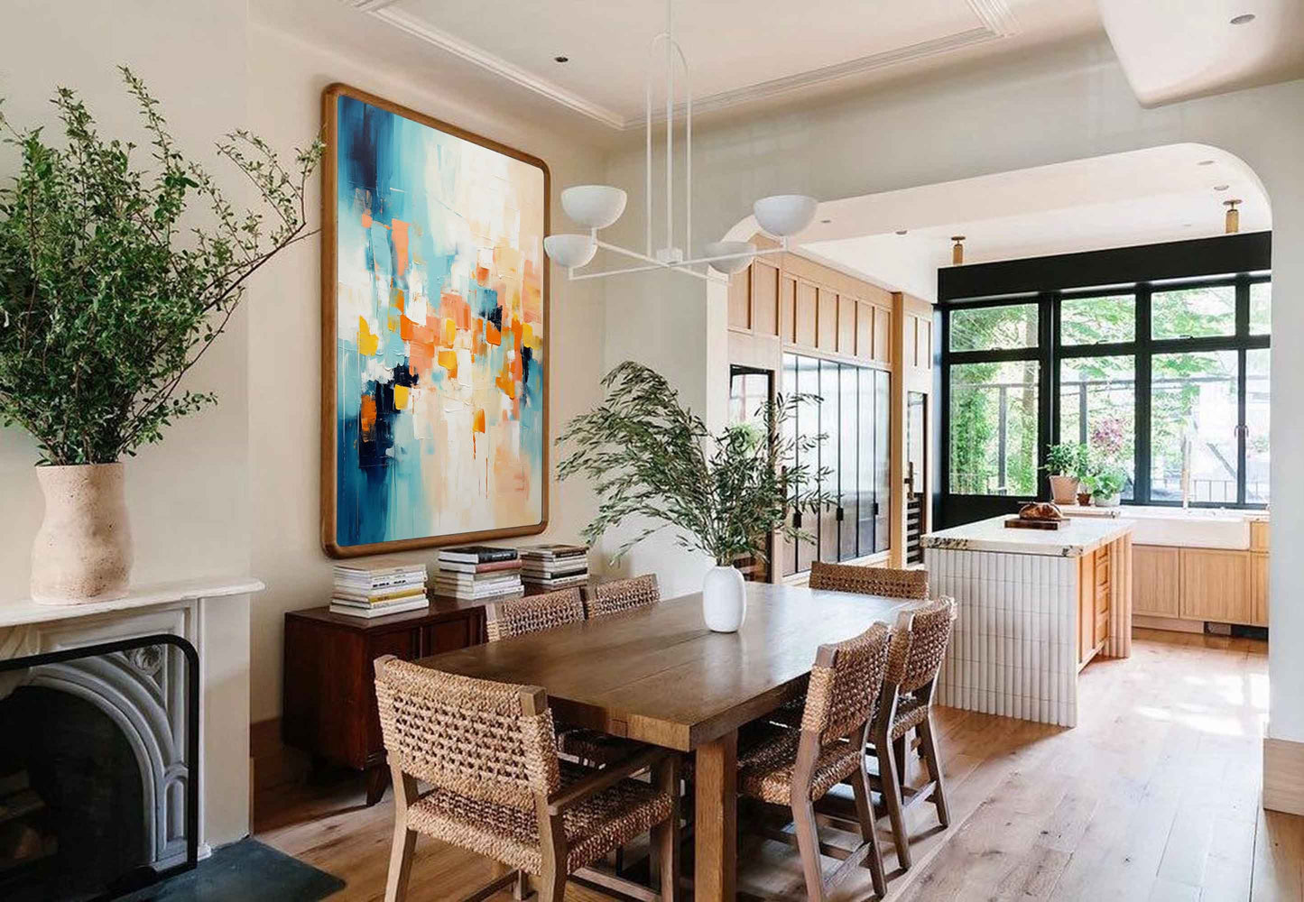 Urban Sunset - Abstract Teal Orange Wall Art, Large Expressionist Painting