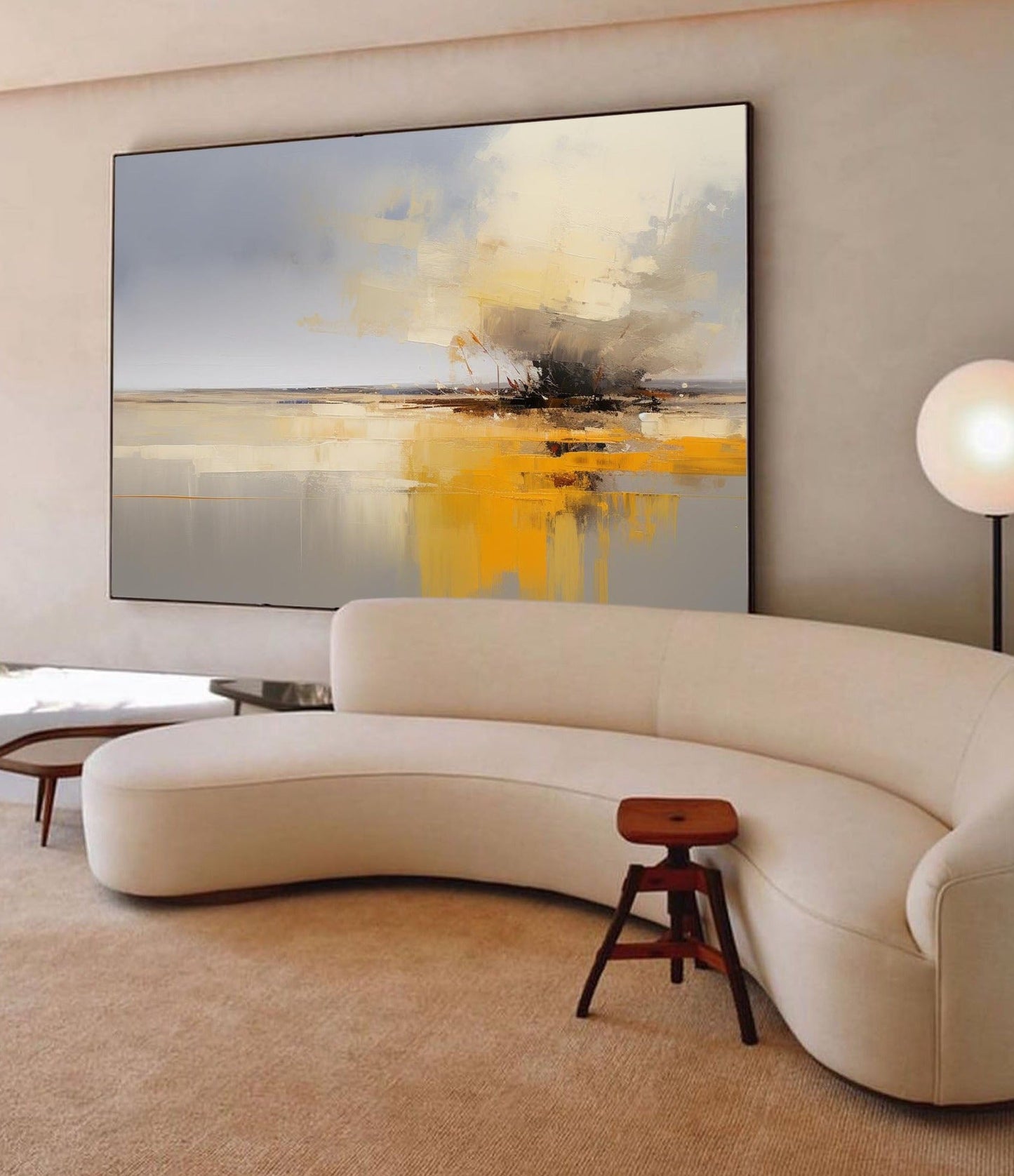 Stormy Gold - Grey and Yellow Wall Art Abstract Landscape Canvas