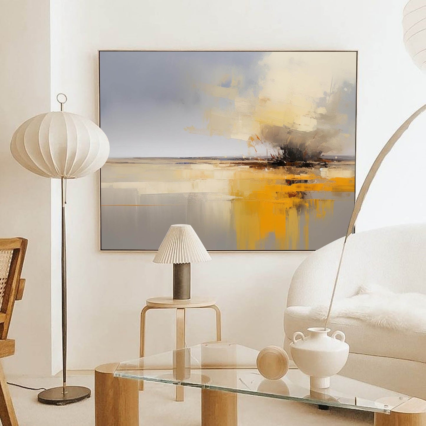Stormy Gold - Grey and Yellow Wall Art Abstract Landscape Canvas