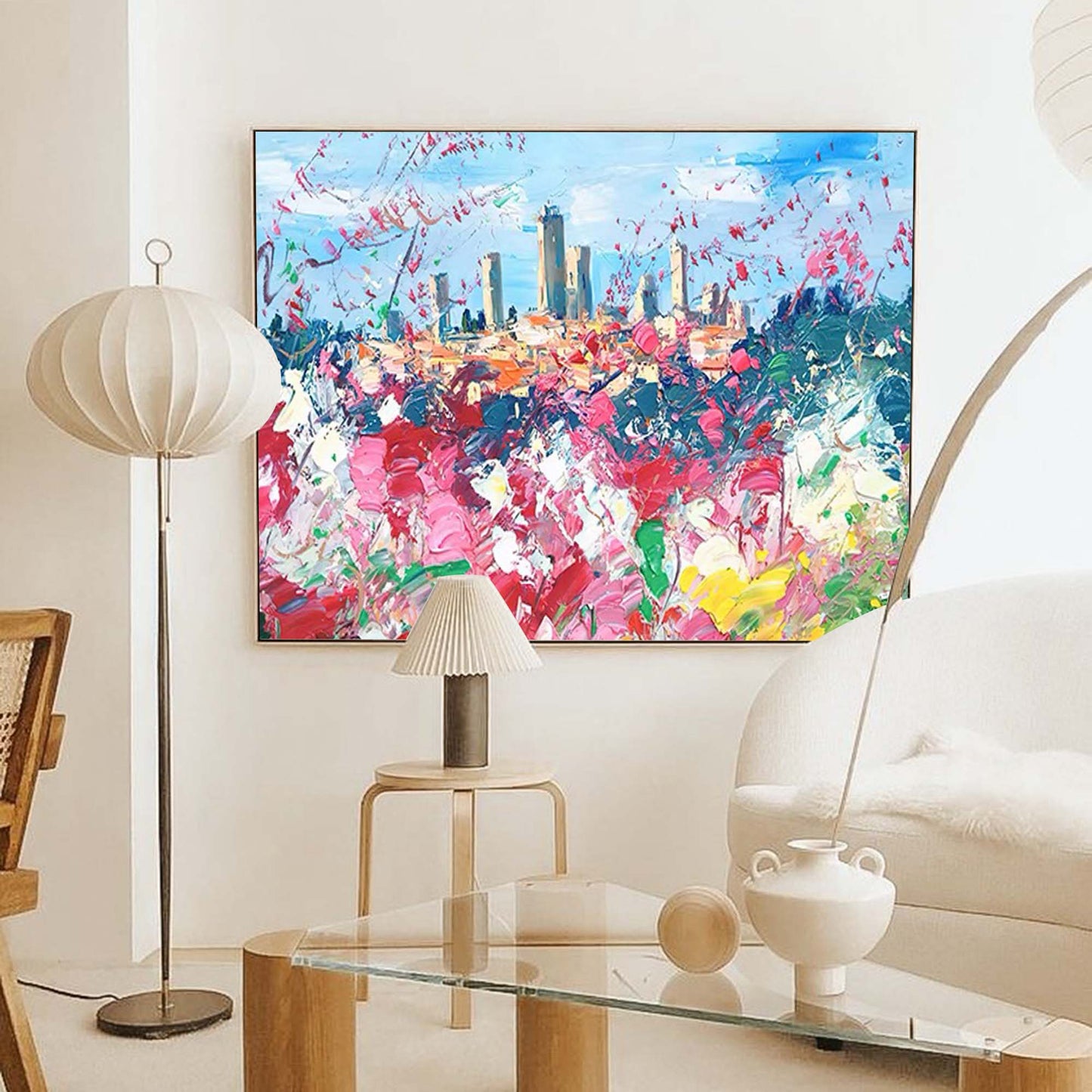 Meadow City - Abstract Flower Painting Colorful Landscape Canvas