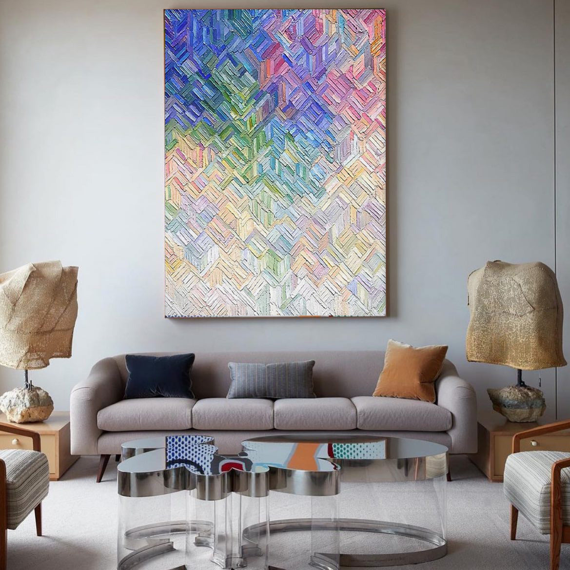 Rainbow Weave - Heavy Texture Colorful Painting with Geometric Pattern