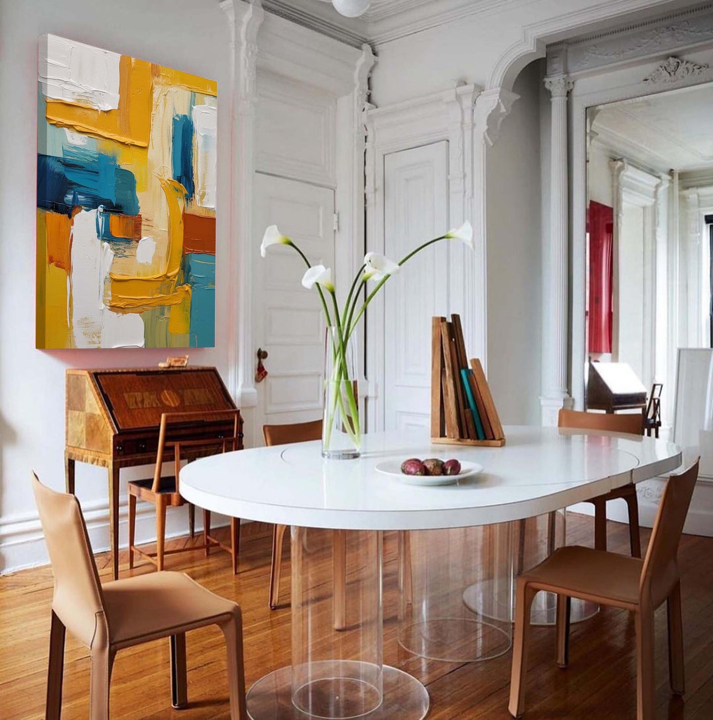 Coastal Grid - Abstract Paintings on Canvas with Blue and Yellow