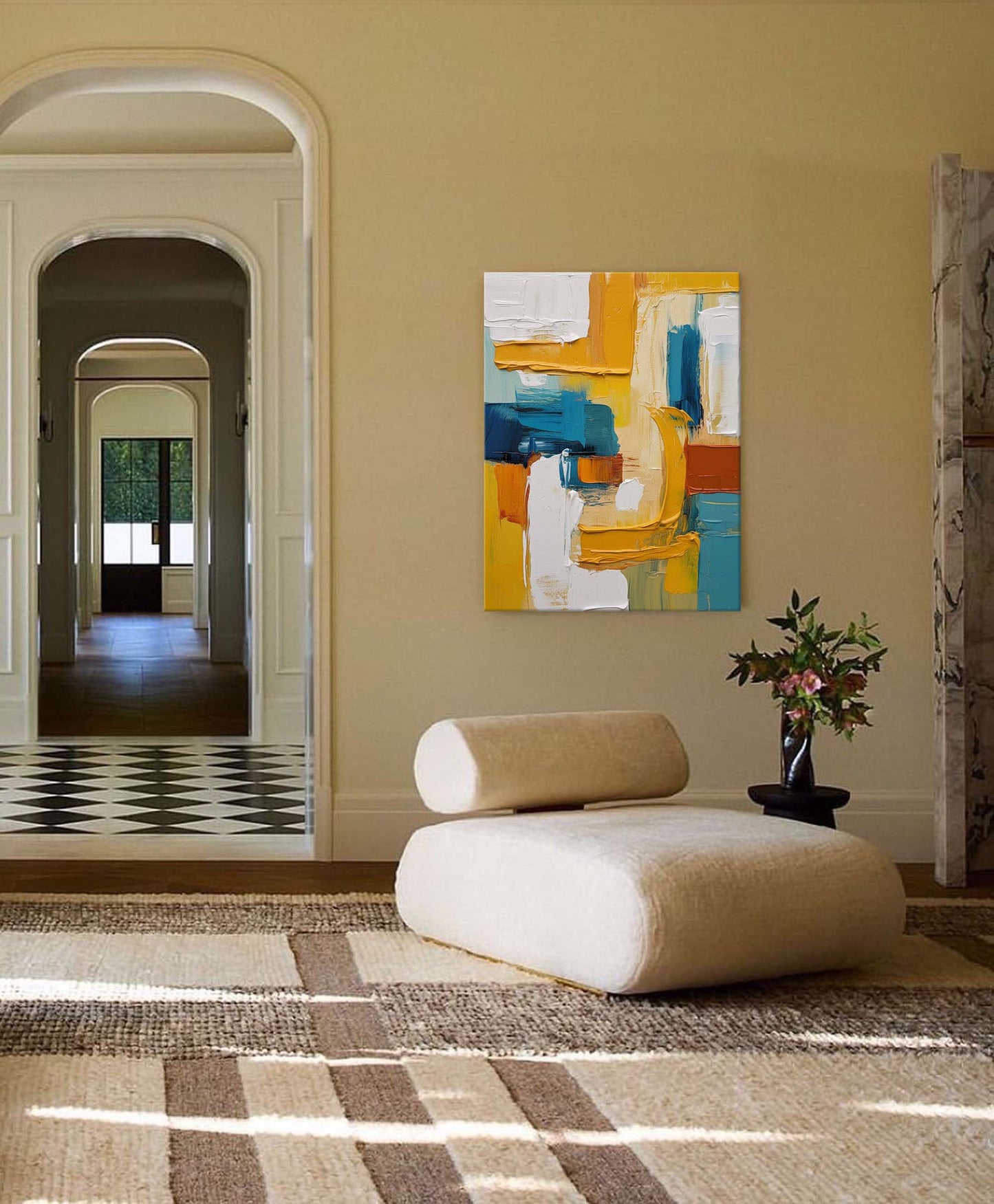 Coastal Grid - Abstract Paintings on Canvas with Blue and Yellow