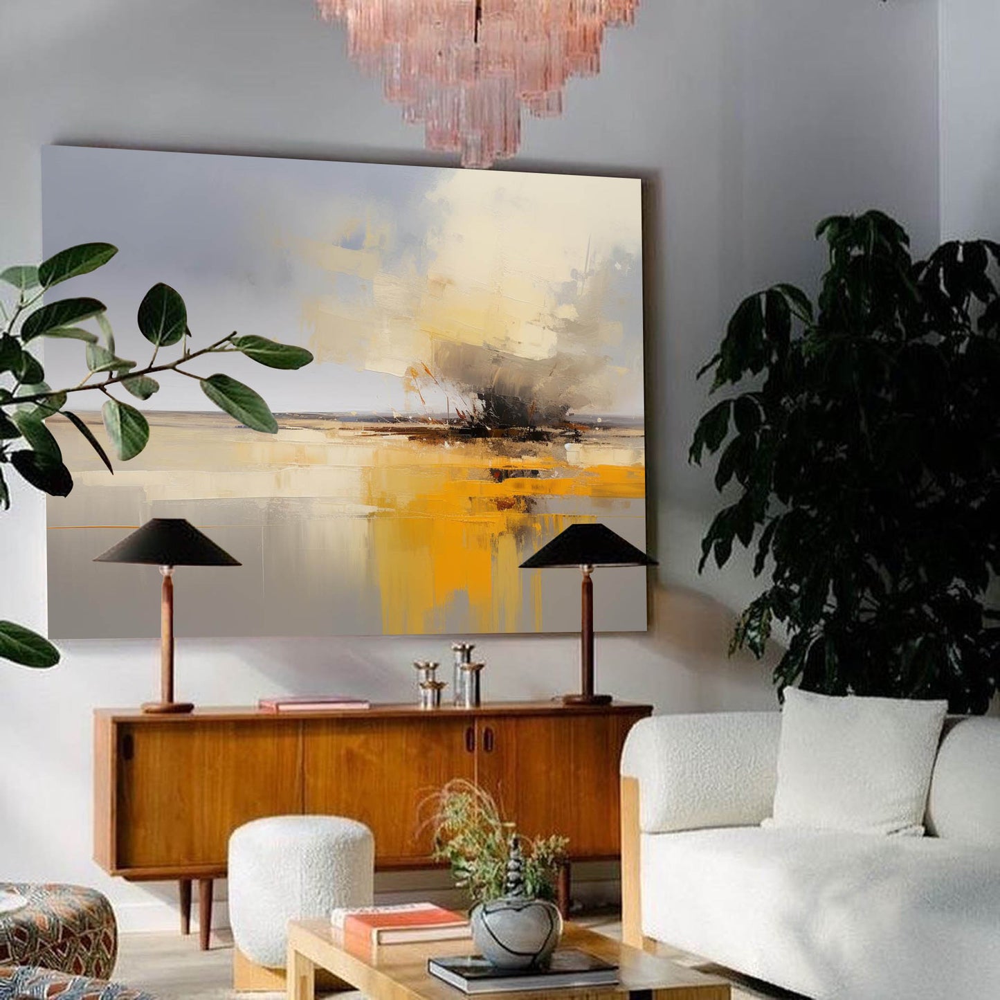 Stormy Gold - Grey and Yellow Wall Art Abstract Landscape Canvas