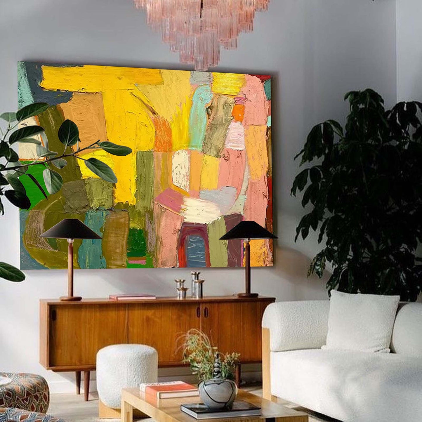 Village Light - Colorful Abstract Oil Painting, Heavy Texture Art